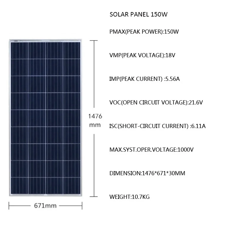 Solar Panel 12V 150W 1500W 3KW Polycrystalline Solar Battery Charger Off Grid Car Caravan Camping Boat Yacht Motorhomes RV Farm
Solar Panel 12V 150W 1500W 3KW Polycrystalline Solar Battery Charger Off Grid Car Caravan Camping Boat Yacht Motorhomes RV Farm