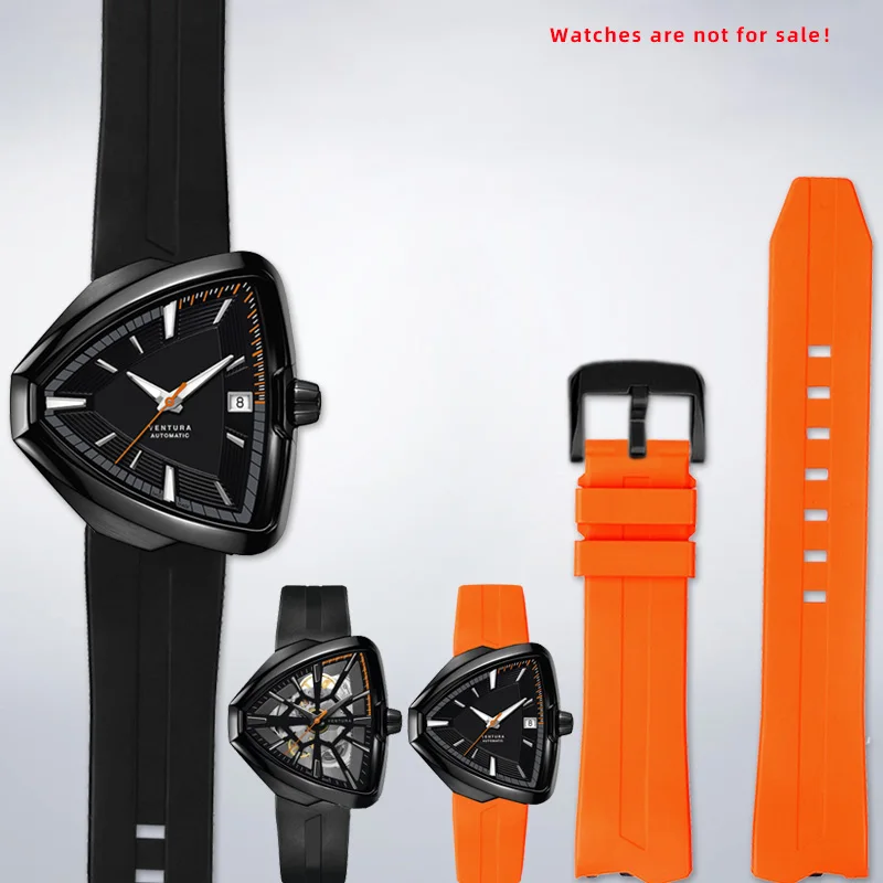 

Rubber Watchband For Hamilton Elvis 80th Anniversary H245850 H245550 H24585331 Concave-convex Waterproof Strap 20mm Black Orange