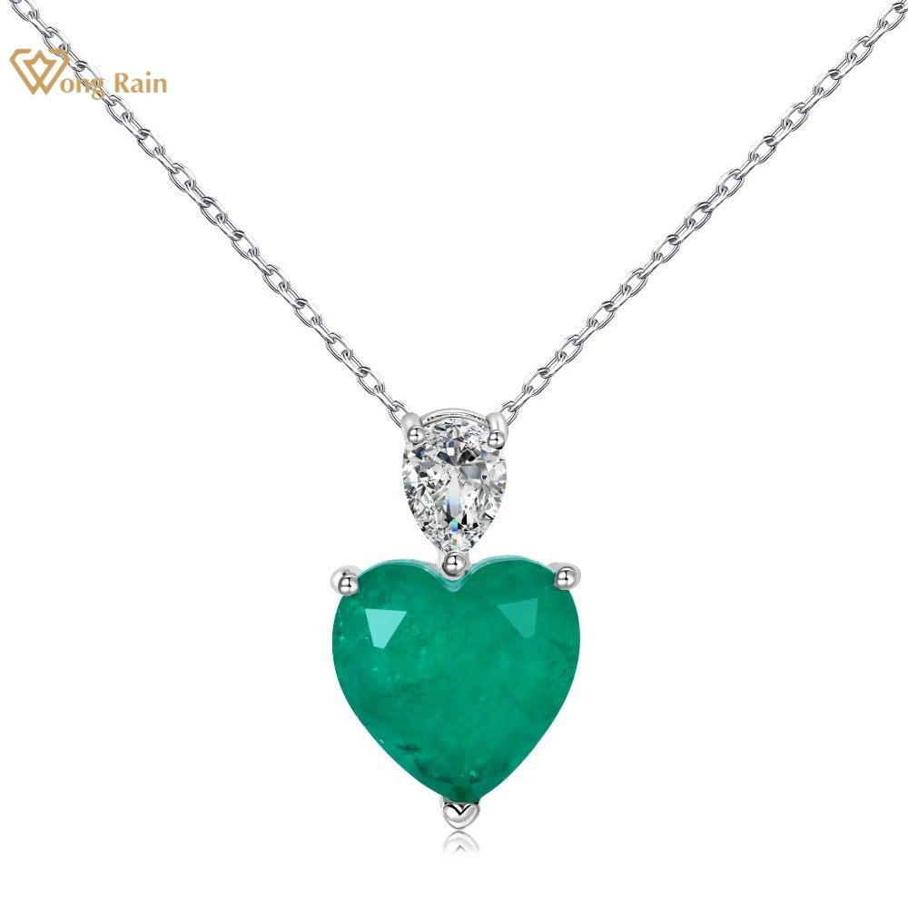 

Wong Rain 100% 925 Sterling Silver 12MM 6CT Heart Cut Emerald High Carbon Diamond Gemstone Pendant Necklace Jewelry Wholesale