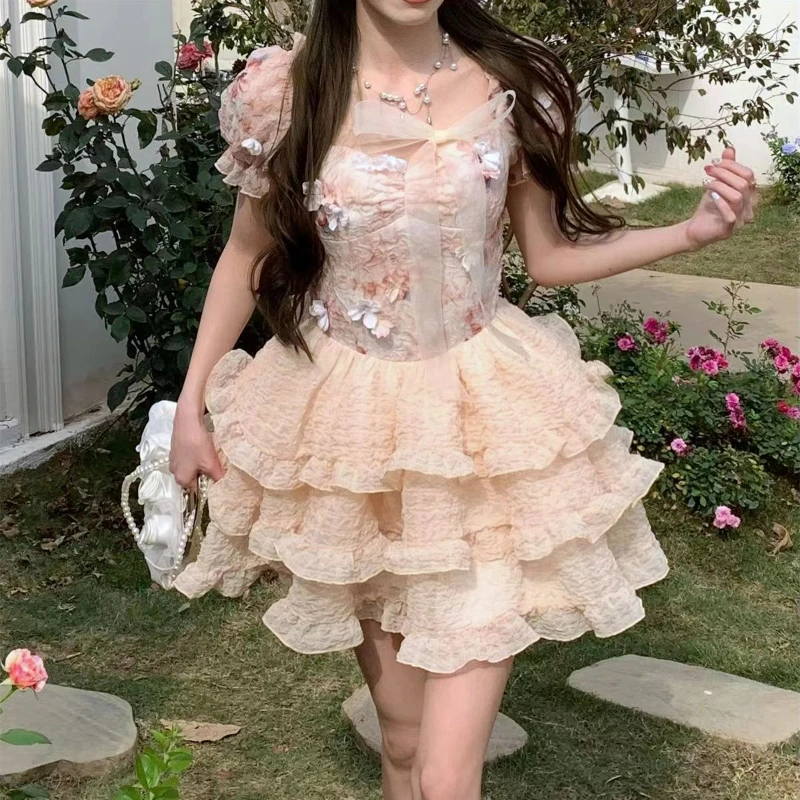 Summer Sweet Lolita Party Mini Dress Women Kawaii Lace Bow Ruffles Flowe Fairy Dresses Female Korean High Waist Princess Dresses
Summer Sweet Lolita Party Mini Dress Women Kawaii Lace Bow Ruffles Flowe Fairy Dresses Female Korean High Waist Princess Dresses