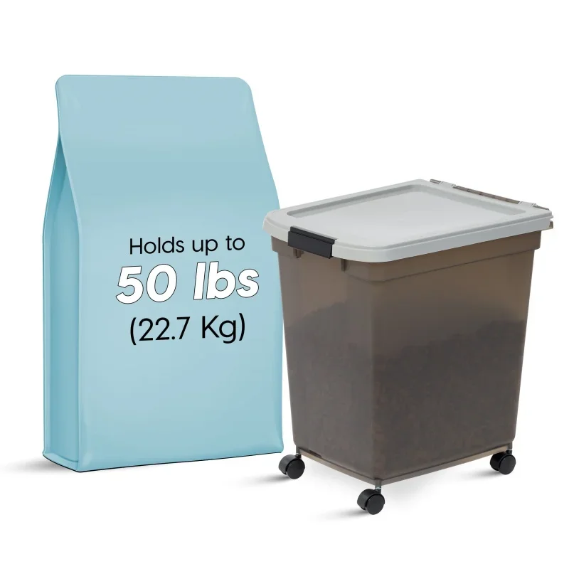 

IRIS USA 50lb (65 Qt.) Airtight Pet Food Containers for Dog and Cat Food, Smoke Gray