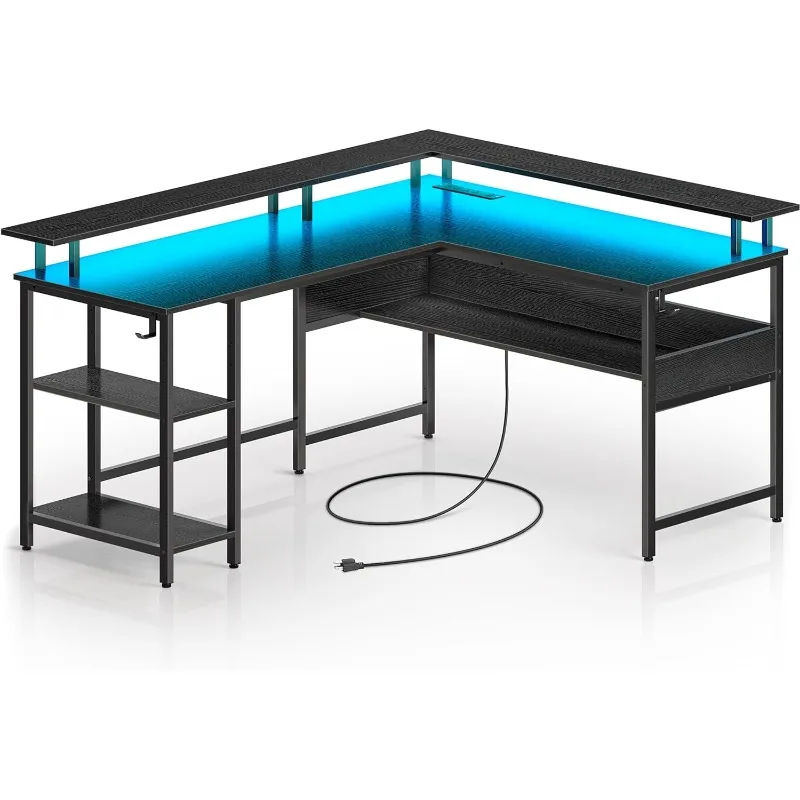 Computer Desk L Shaped 56.7" with LED Lights and Power Outlets, Reversible L Shaped Gaming Desk with Monitor Stand, Home
Computer Desk L Shaped 56.7" with LED Lights and Power Outlets, Reversible L Shaped Gaming Desk with Monitor Stand, Home