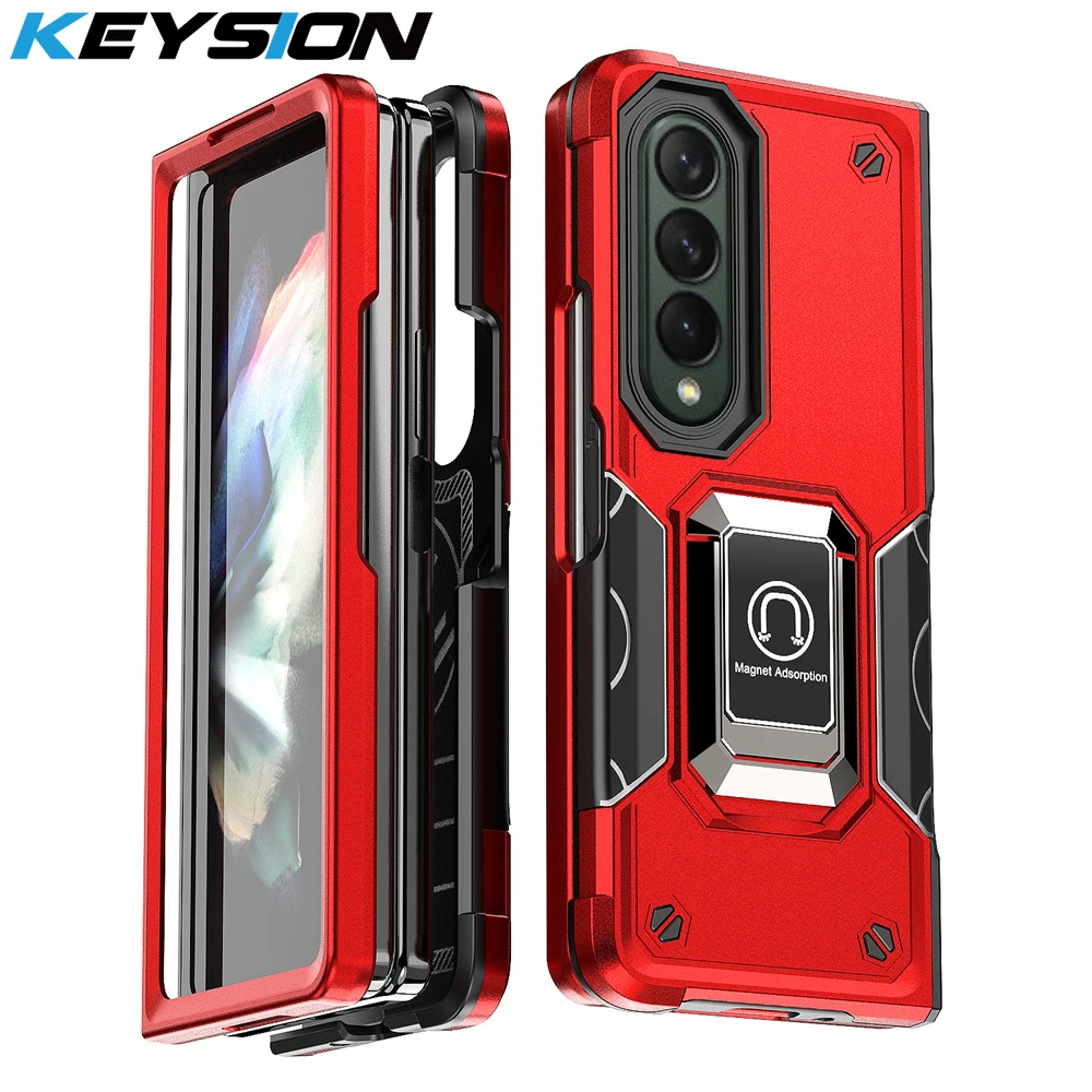 

KEYSION Shockproof Armor Case for Samsung Galaxy Z Fold 4 5G Silicone + PC Metal Ring Stand Phone Back Cover for Galaxy Z Fold 4