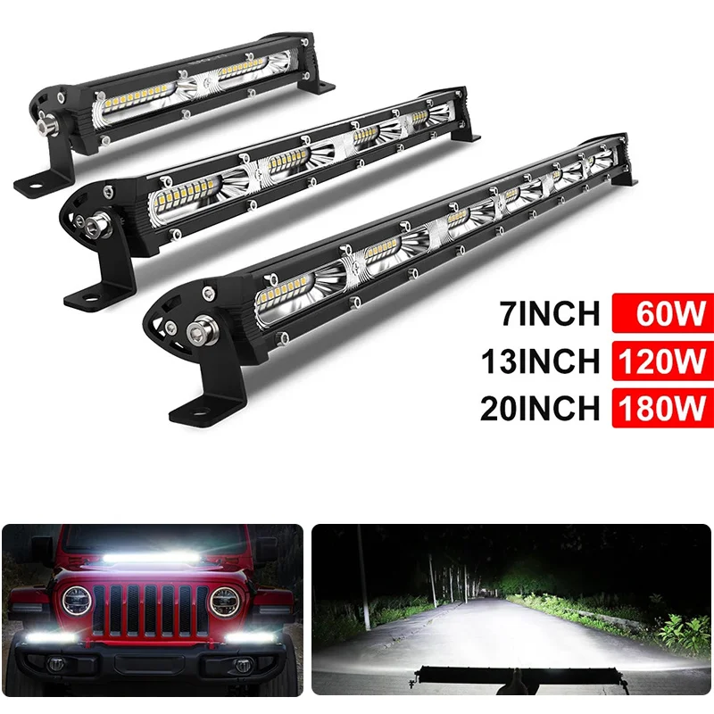 

Work Light Bar 7" 13" 20" Inch Ultra Slim Barra Led Bar 12V Flood Single Row Led 4x4 Fog For Car Truck ATV Jeep Off Road Light