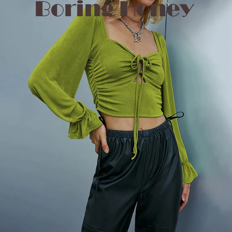 

Boring Honey European And American Style Fashion Women Blouses Sexy Bubble Sleeves Tops Women Halter Long Sleeve Women’s T Shirt