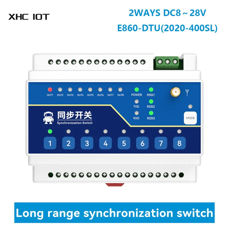 

2WAYS RS485 2 Digital Inputs/Outputs Wireless Remote Synchronized Switch DC8-28V LoRa 433Mhz XHCIOT E860-DTU(2020-400SL) 10KM