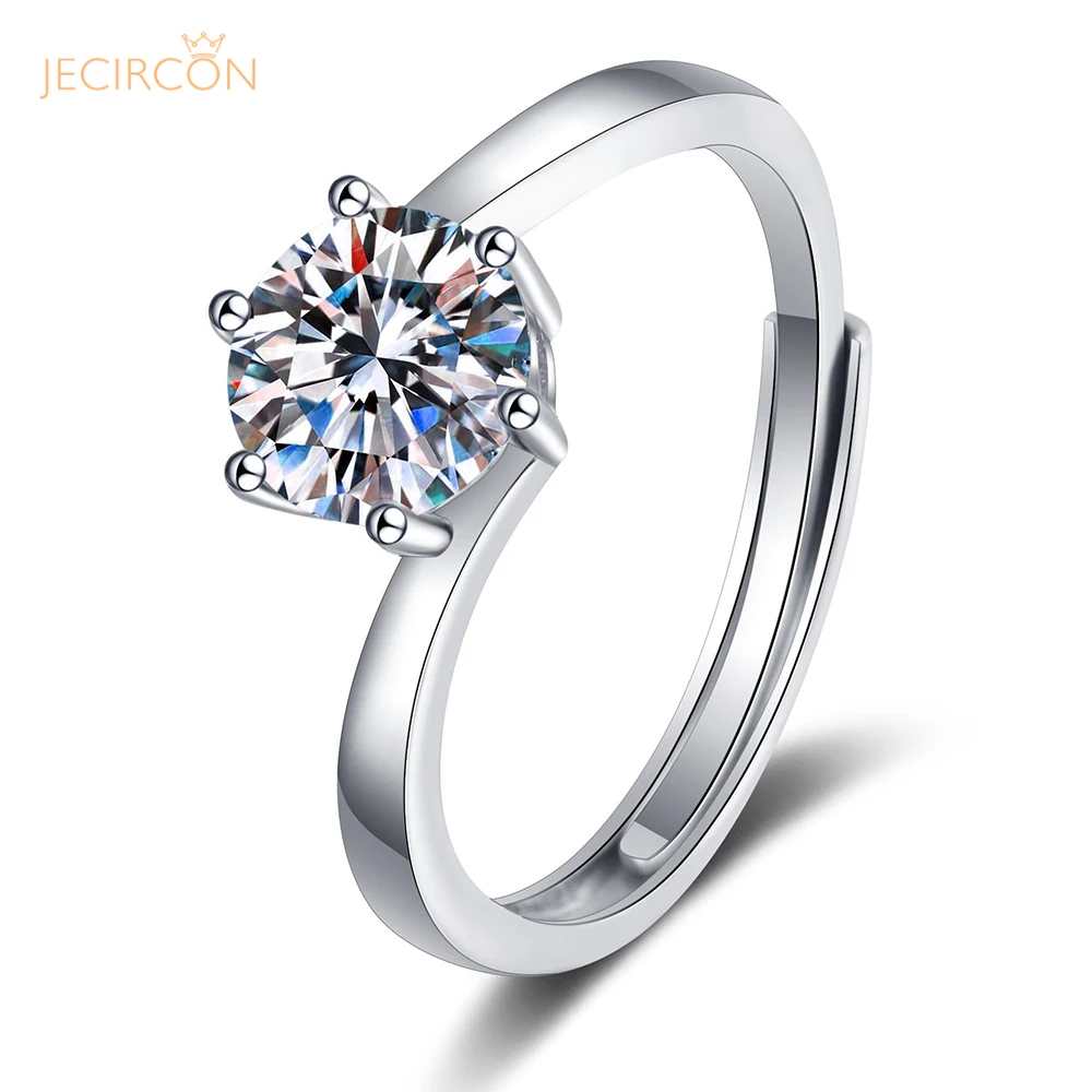 

JECIRCON 925 Sterling Silver Moissanite Live Mouth Ring for Women 1/2ct Simple 6-Claw Opening Adjustable Fashion Commuter Band