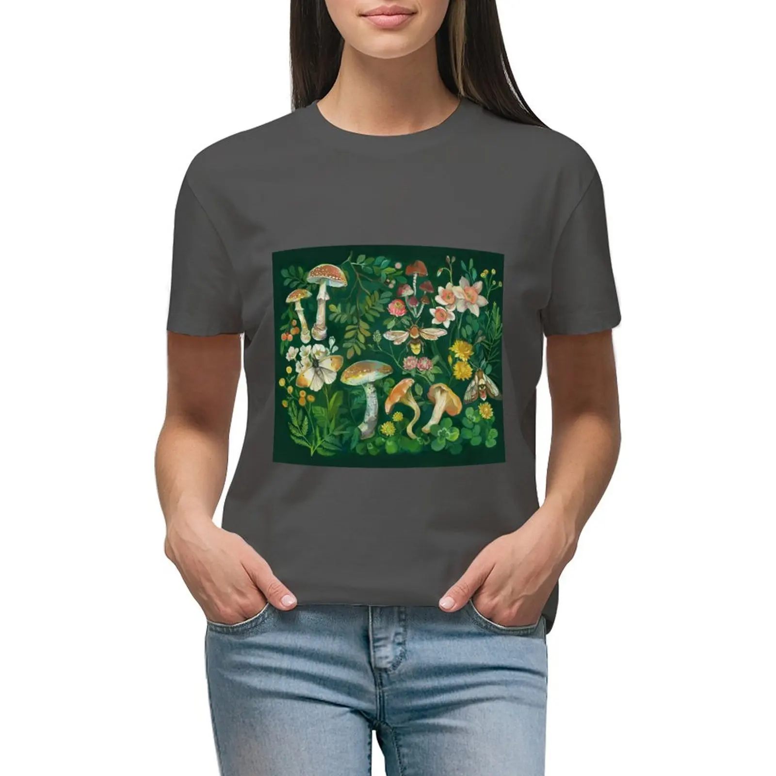 

Mushroom Dandelion Garden T-shirt animal print shirt for girls oversized kawaii clothes workout shirts for Women loose fit