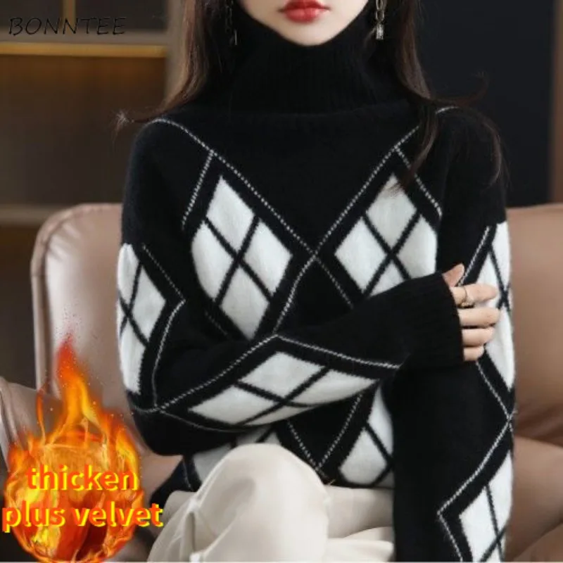 

Turtleneck Pullovers Women Warm Knitted Casual Winter Soft Sweater Females Korean Style Temper Classic Thick All-match Clothing