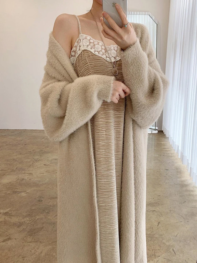 

Fluffy Long Cardigan Women Autumn Winter Long Sleeve Knitted Sweater Coat Female Korean Fashion Elegant Casual Loose Cardigans