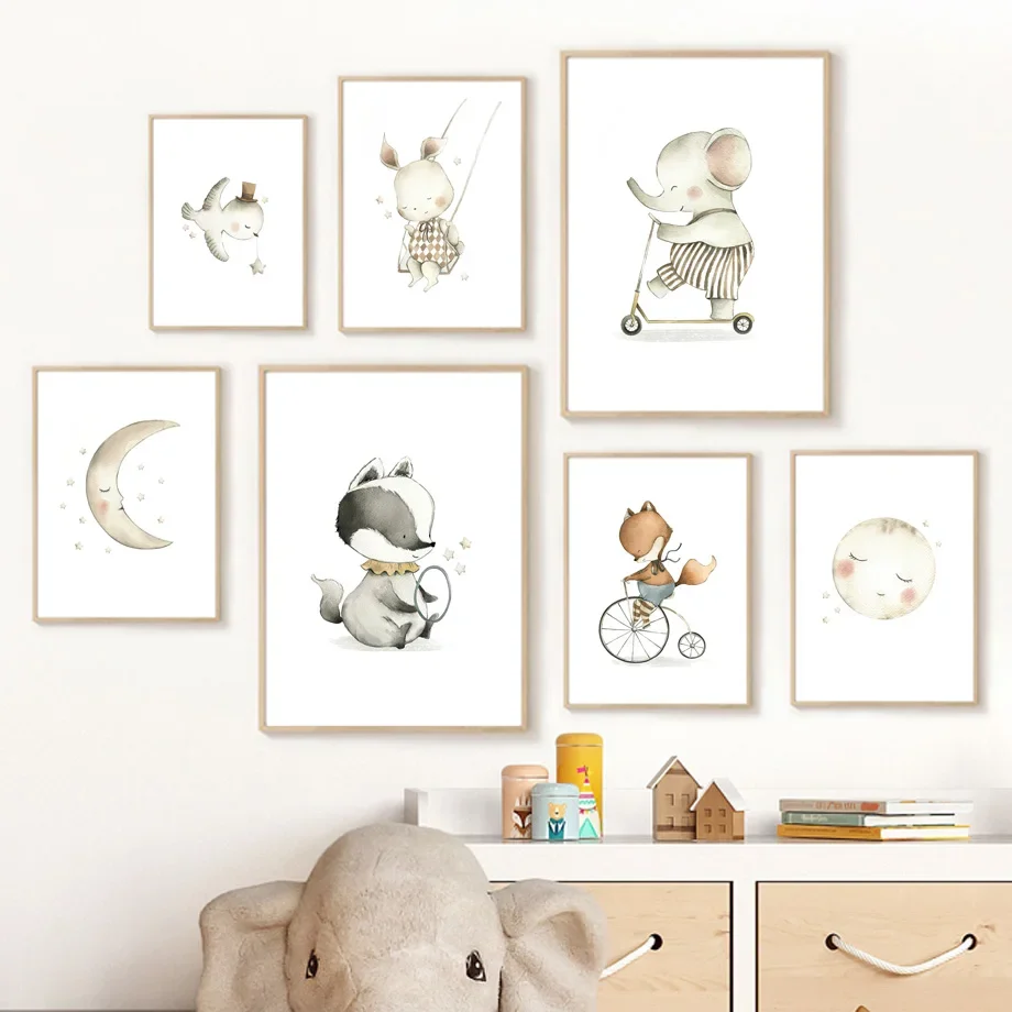 

Мультяшные милые животные слон лиса кролик настенная Картина на холсте скандинавские постеры и принты настенные картины для детской комнаты домашний декор