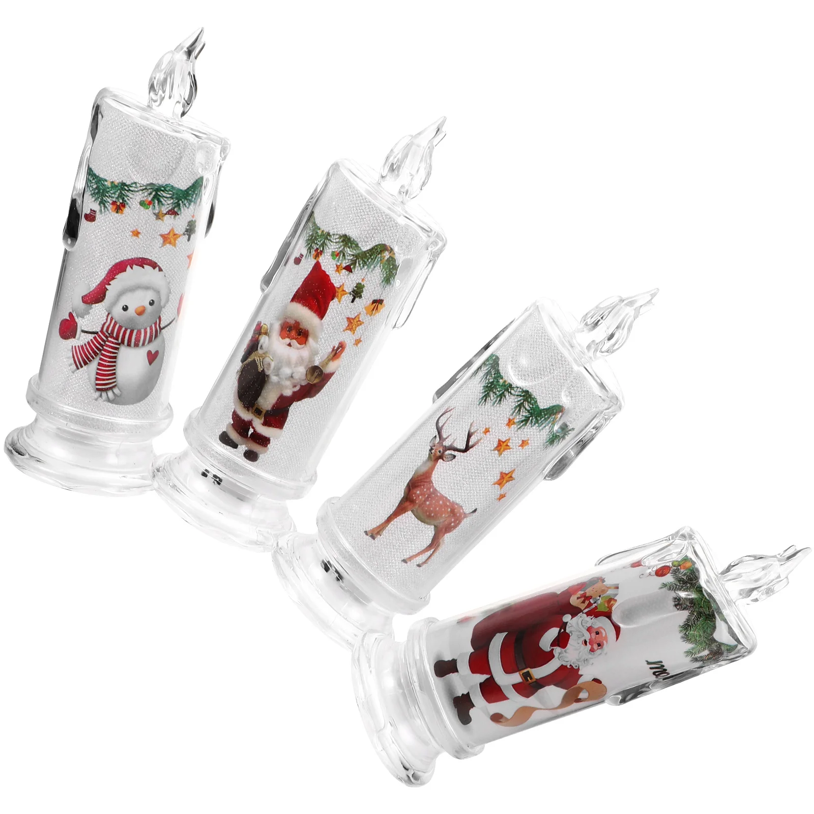 

4 Pcs Christmas Decoration LED Tear Electronic Santa Claus Snowman Base 4pc Taper Candles Photo Prop Plastic Tealight