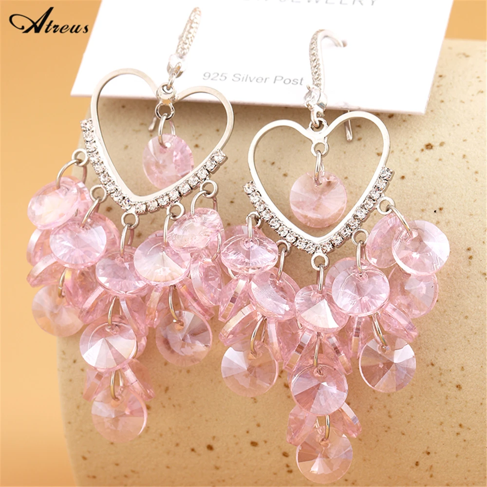 Bride Pink Crystal Drop Earrings For Women Wedding Party Jewelry Grape Style Long Tassel Earrings Heart Silver Plate Earrings
Bride Pink Crystal Drop Earrings For Women Wedding Party Jewelry Grape Style Long Tassel Earrings Heart Silver Plate Earrings