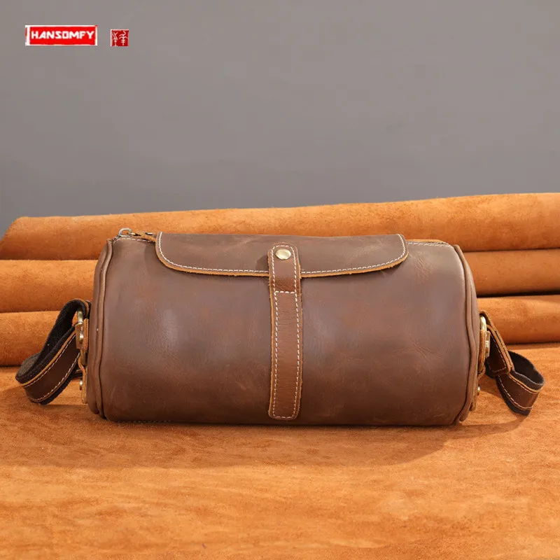 Genuine Leather Men's crossbody Bag Men Cylinder Messenger Bag Large Capacity Leather Shoulder Bag Short-Distance Travel Bags
Genuine Leather Men's crossbody Bag Men Cylinder Messenger Bag Large Capacity Leather Shoulder Bag Short-Distance Travel Bags