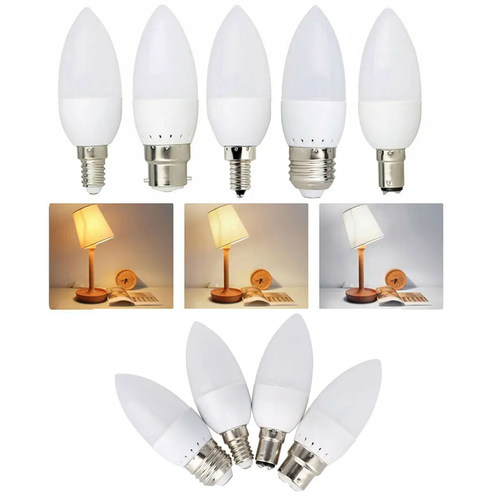 

4X E14 B15 E12 LED Candle Light Bulb Flame Tip Light Edison Super Bright 3W B22 E27 Chandelier Lamp 2835SMD Cool Warm Natural