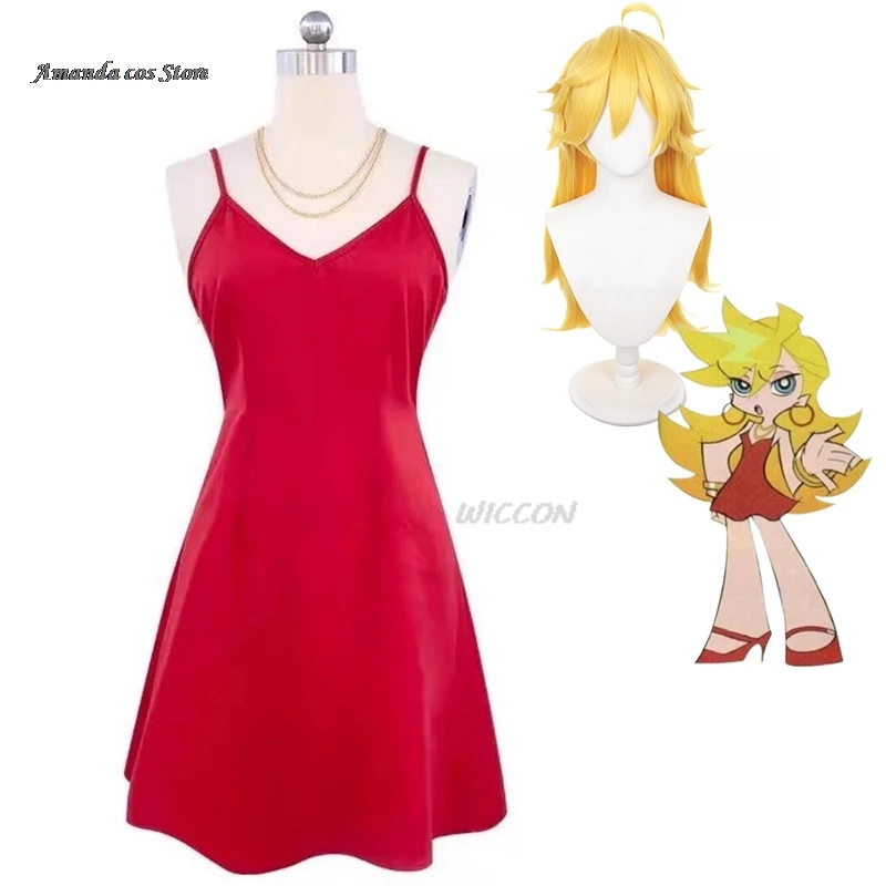 

Panty·Anarchy Cosplay Costume Wig Red Camisole Skirt Woman Sexy Halloween Suit Anime Panty & Stocking with Garterbelt