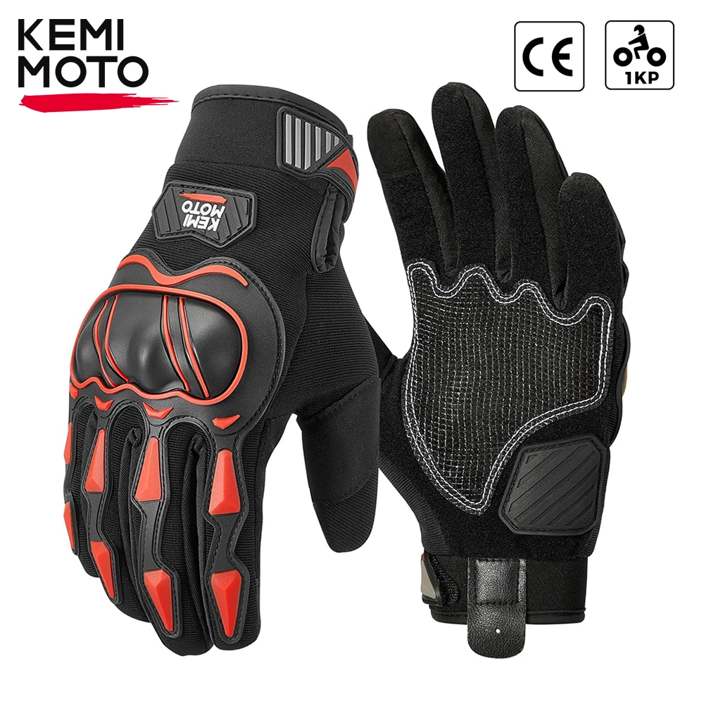 

KEMIMOTO Motorcycle Gloves Touchscreen CE 1KP Hard Knuckle Motorbike Riding For CB650 Tmax 530 560 MT07 09 Dirt Bike Motocross