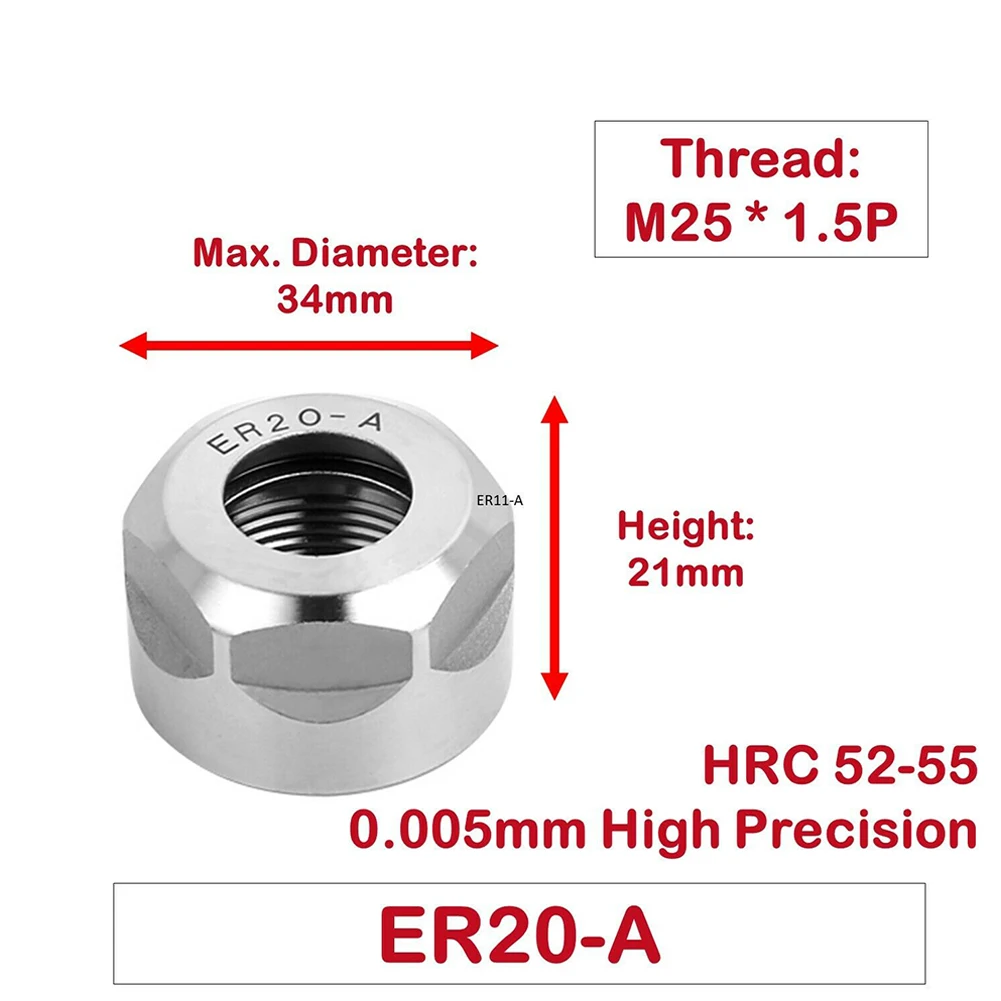 High Precision ER Clamping Nut Collet 11/16/20/25/32/40 A/M/UM Milling Chuck Cap ER11-A ER16-A ER20-A ER11-M ER16-M ER20-M Tool
High Precision ER Clamping Nut Collet 11/16/20/25/32/40 A/M/UM Milling Chuck Cap ER11-A ER16-A ER20-A ER11-M ER16-M ER20-M Tool