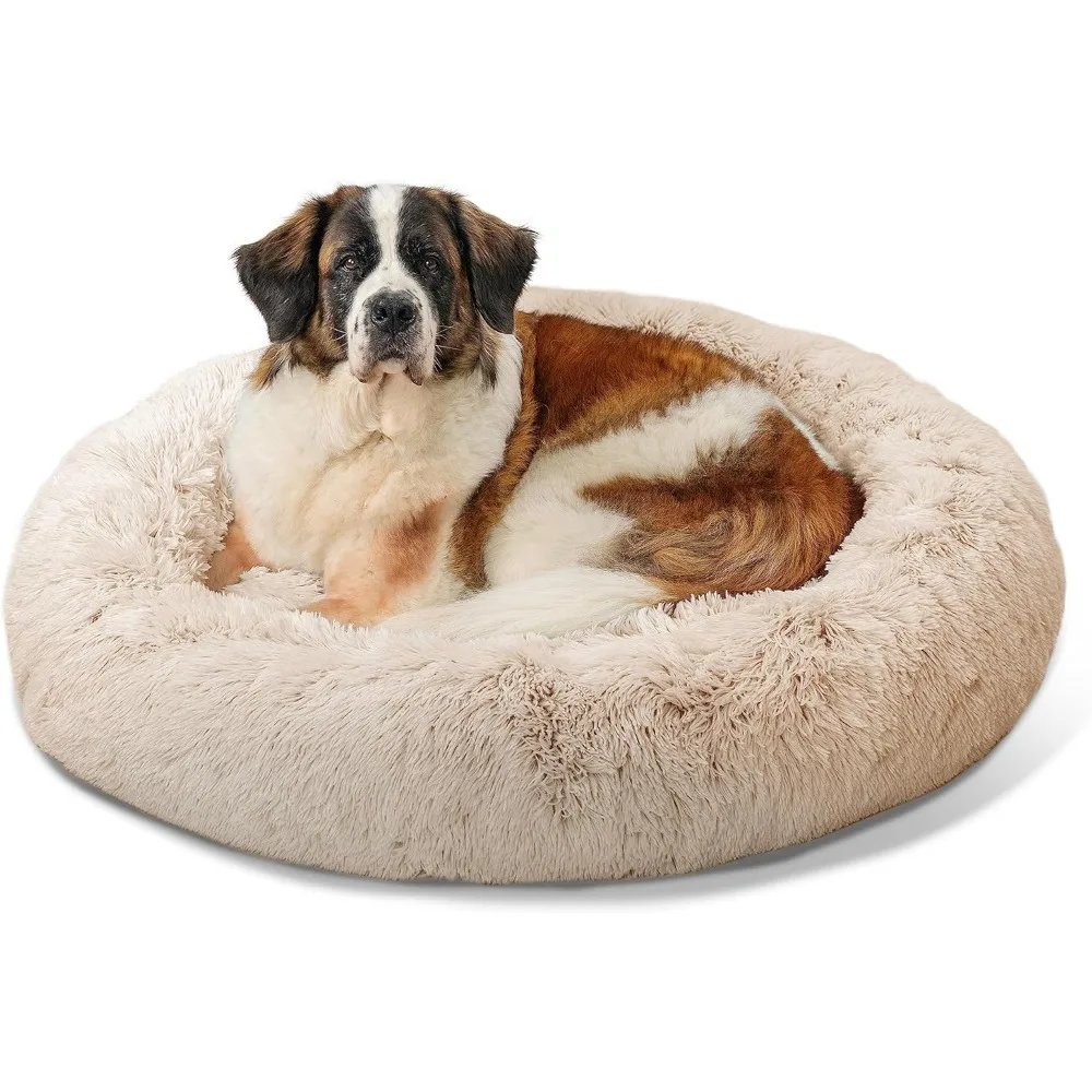 

The Original Calming Donut Cat and Dog Bed in Shag Fur Taupe, Extra Large 45"