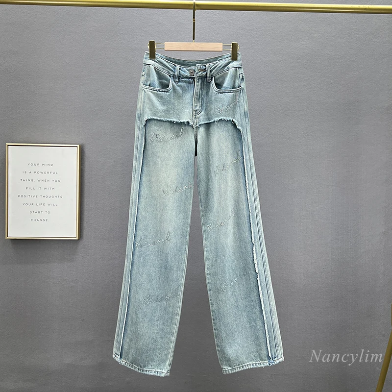 European Street Rhinestone Denim Pants Women's Wide-Leg Pants 2024 New Spring High Waist Loose and Slimming Fake Ripped Jeans
European Street Rhinestone Denim Pants Women's Wide-Leg Pants 2024 New Spring High Waist Loose and Slimming Fake Ripped Jeans