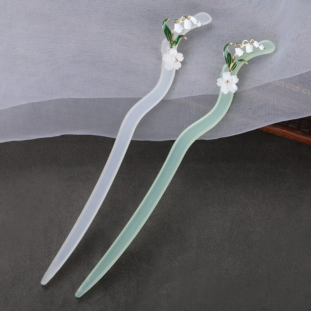 

Acetic Acid Hair Sticks for Buns 18cm Imitation Jade Chinese Style Hair Chopsticks White/Green Wavy Hanfu Hair Fork Performance