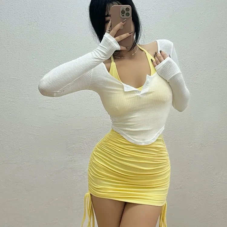 Chest Padded Drawstring Pleated Wrap Hip Hanging Neck Dress Elegant Women's Slim Long Sleeve Top Spice Girl 9DSA
Chest Padded Drawstring Pleated Wrap Hip Hanging Neck Dress Elegant Women's Slim Long Sleeve Top Spice Girl 9DSA
