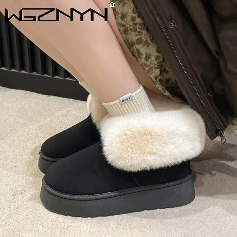 Зима 2024, новинка, модные женские меховые зимние сапоги с матовой кожаной поверхностью и плюшевой подкладкой, теплые и удобные женские сапоги