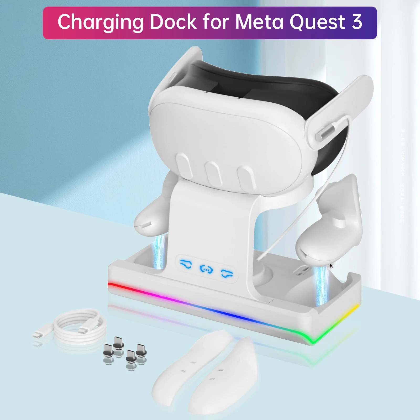 Charging Dock for Oculus Meta Quest 3 Magnetic Docking Station with LED Light Headset Display Stand Controller Mount
Charging Dock for Oculus Meta Quest 3 Magnetic Docking Station with LED Light Headset Display Stand Controller Mount