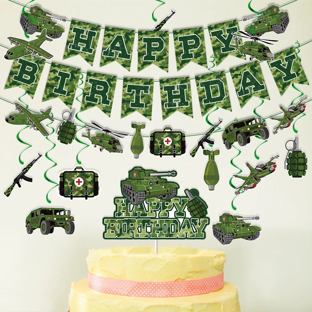 Army Birthday Decor Cake Topper Camo Happy Birthday Banner and Military Theme Hanging Swirls Boys Girl Camouflage Party Supplies
Army Birthday Decor Cake Topper Camo Happy Birthday Banner and Military Theme Hanging Swirls Boys Girl Camouflage Party Supplies