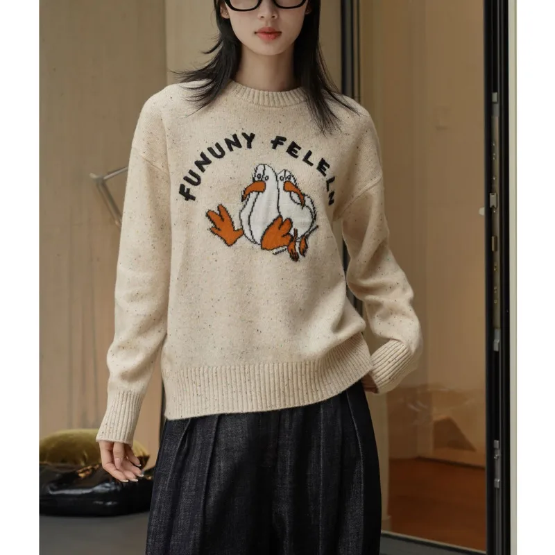 Winter Cute Cartoon 100% Wool Sweater Round Neck Soft Loose Long Sleeve Pullovers Knitwear
Winter Cute Cartoon 100% Wool Sweater Round Neck Soft Loose Long Sleeve Pullovers Knitwear