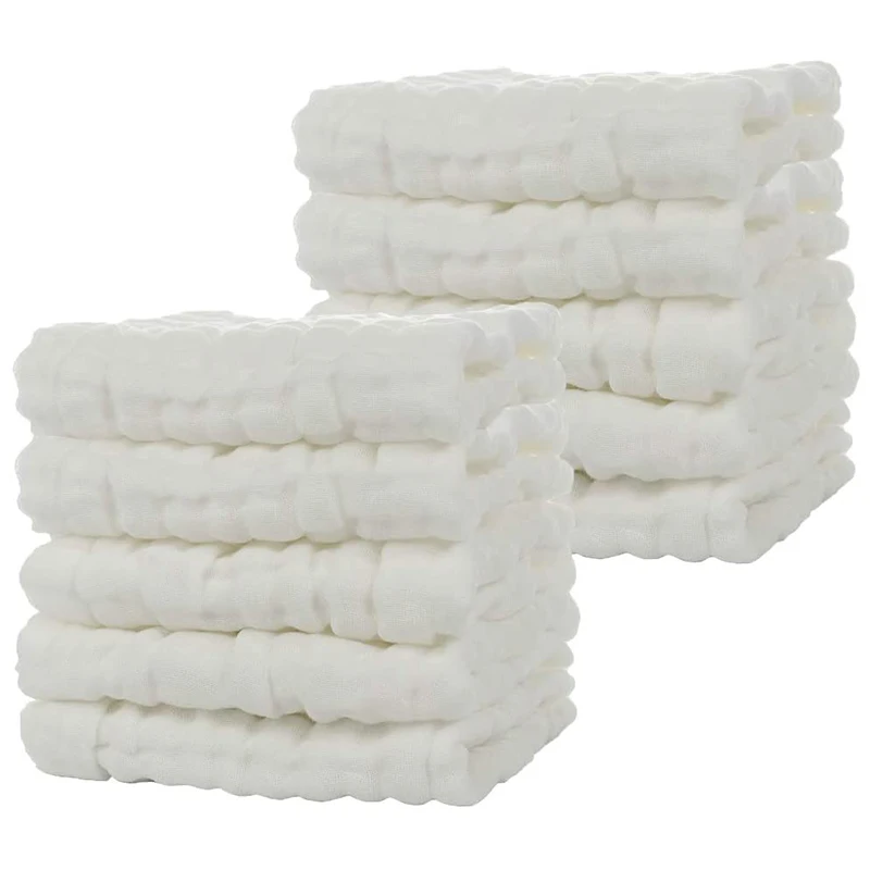 

Детские банные полотенца из муслина, 10 упаковок многоразовых мягких абсорбирующих хлопковых детских полотенец для лица, белого цвета для нежной кожи ребенка