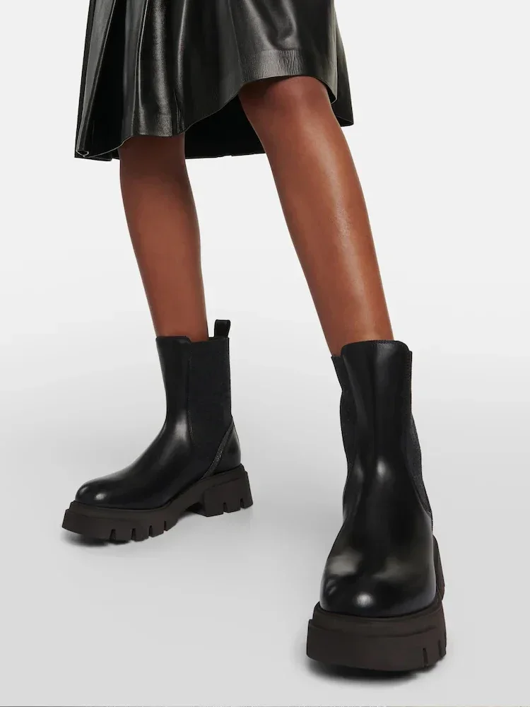 Black Ankle Boots Platform Women Cow Leather Elastic Band Round Toe Slip-On Autumn Thick Sole Ladies Shoes
Black Ankle Boots Platform Women Cow Leather Elastic Band Round Toe Slip-On Autumn Thick Sole Ladies Shoes