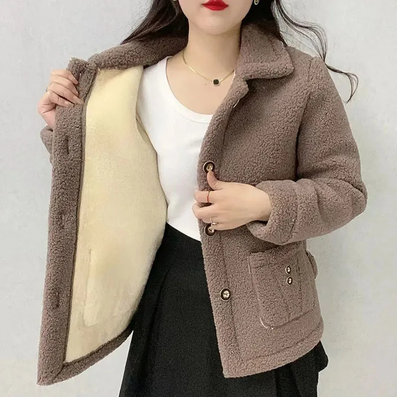Zoki Winter Warm Faux Lamb Wool Coats Korean Loose Solid Lapel Long Sleeve Casual Parkas Fashion Single-Breasted Fuzzy Jacket
Zoki Winter Warm Faux Lamb Wool Coats Korean Loose Solid Lapel Long Sleeve Casual Parkas Fashion Single-Breasted Fuzzy Jacket