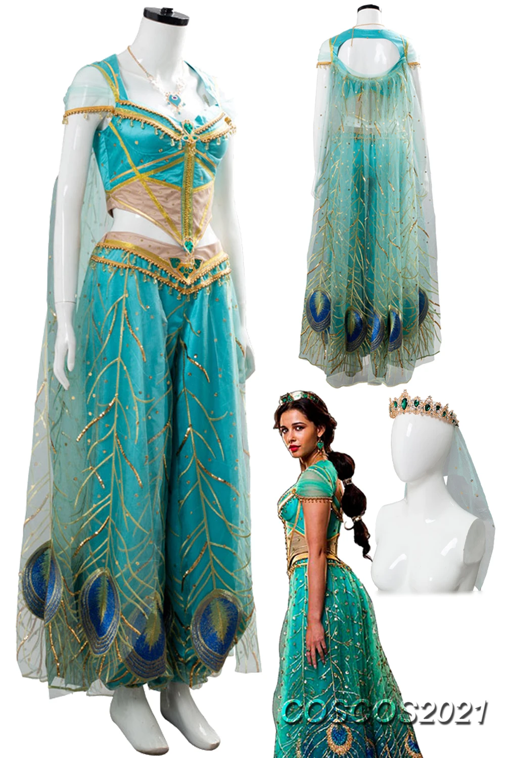 

Princess Peacock Cosplay Role Play 2019 Movie Naomi Scott Costume Disguise Adult Women Fantasy Fancy Dress Up Party Clothes