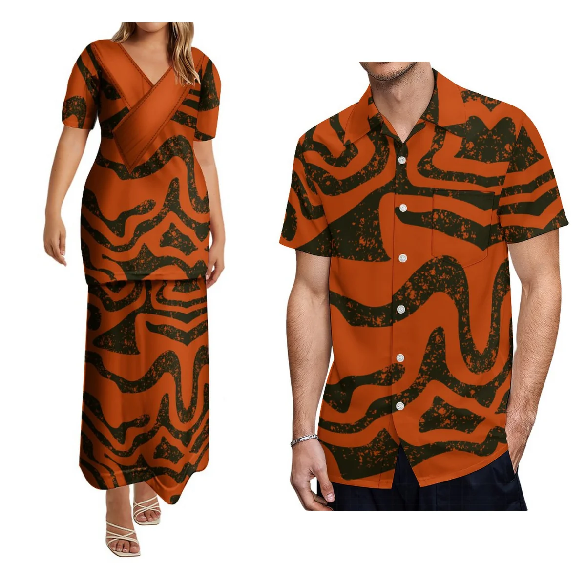 

2023 летнее женское платье Puletasi, платье, полинезийский этнический узор, мужская рубашка, комплект для пары, бесплатная доставка