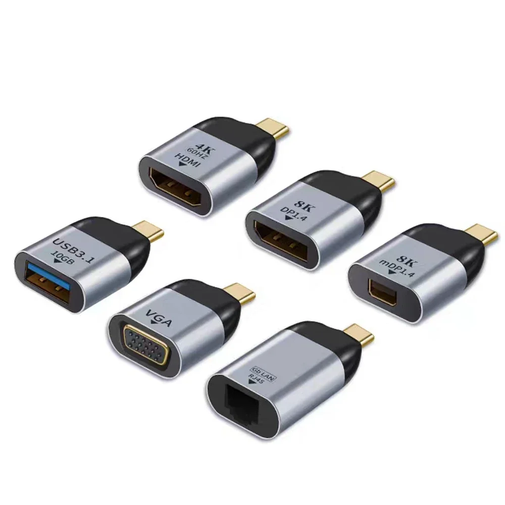 

Type-C to HDMI/VGA/DP/RJ45 network port high-definition adapter, laptop monitor to phone C-port connection cable