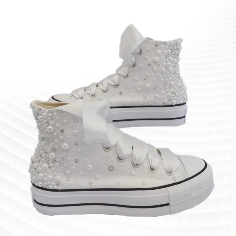 Thick soles raise classic handmade custom canvas shoes Pearl water lace lace-up casual sneakers men and women plus size 39-44
Thick soles raise classic handmade custom canvas shoes Pearl water lace lace-up casual sneakers men and women plus size 39-44