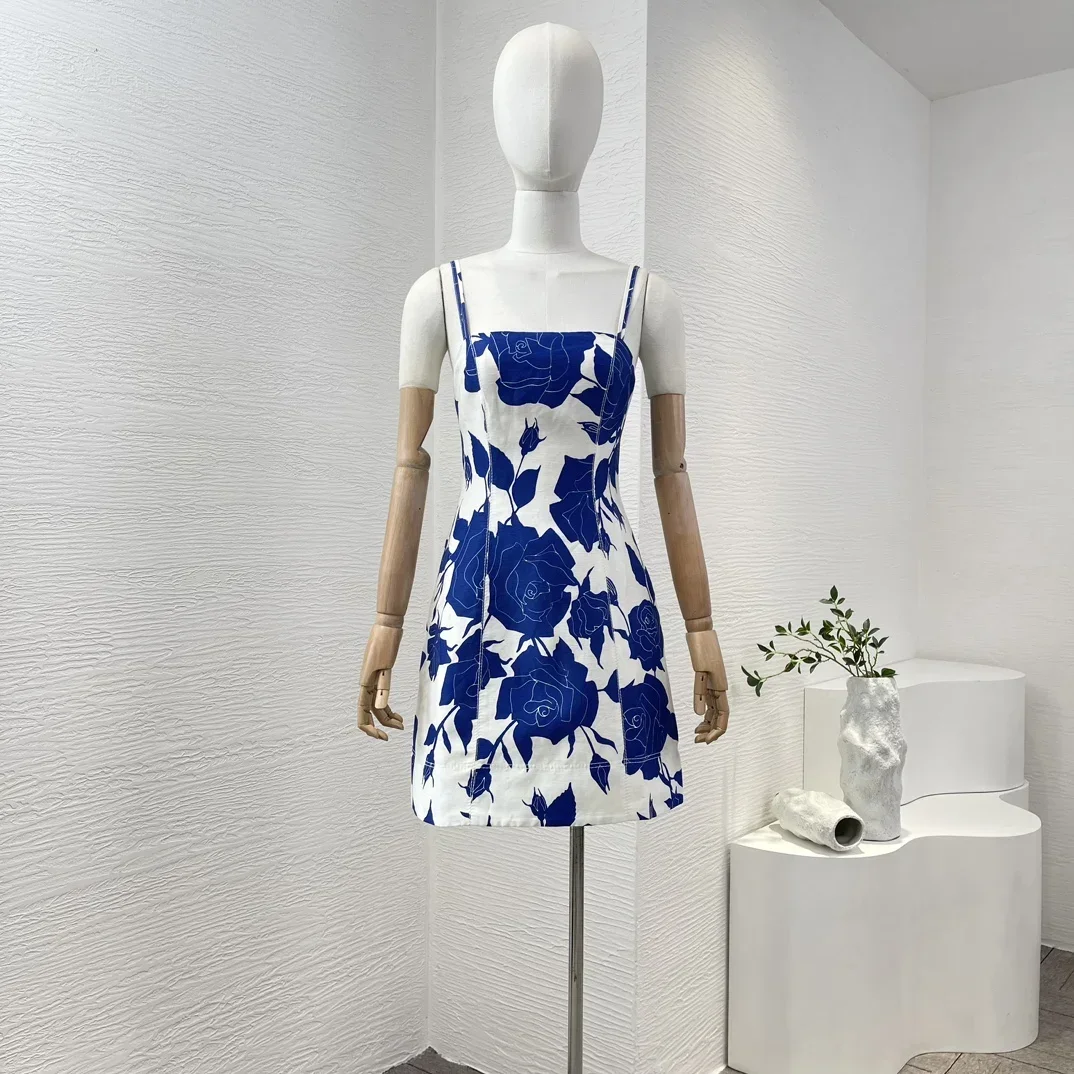 Shirred New White Blue Rose Flower Print Sleeveless Tube 2024 Women High Quality Mini Dress
Shirred New White Blue Rose Flower Print Sleeveless Tube 2024 Women High Quality Mini Dress