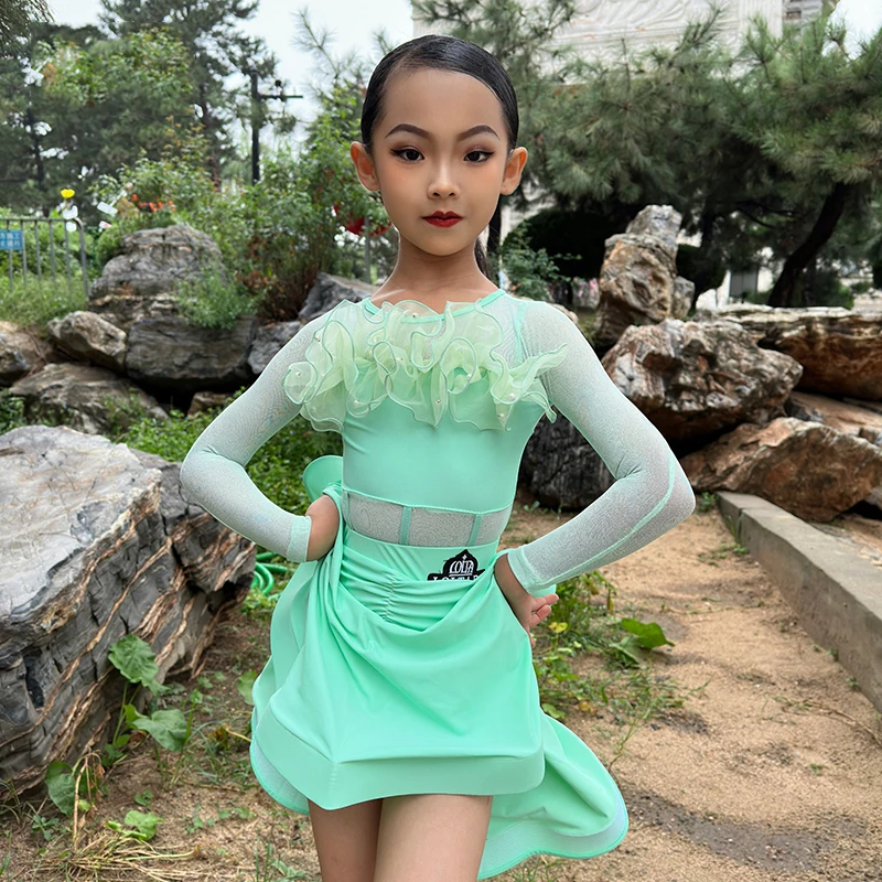 Mint Green Latin Dance Costume Girls ChaCha Dancing Clothes Long Sleeve Performance Suit Rumba Samba Practice Dancewear DL11010
Mint Green Latin Dance Costume Girls ChaCha Dancing Clothes Long Sleeve Performance Suit Rumba Samba Practice Dancewear DL11010