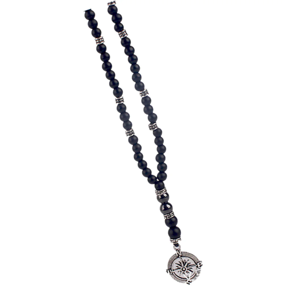 

Compass Pendant Necklace Personalized Men Necklace Black Agate Stone Beaded Necklace