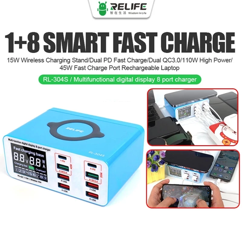 RELIFE RL-304S 8-Port USB Charger Support QC3.0 Wireless PD With Digital Display For Laptop Notebook iPad Phone Fast Charging
RELIFE RL-304S 8-Port USB Charger Support QC3.0 Wireless PD With Digital Display For Laptop Notebook iPad Phone Fast Charging