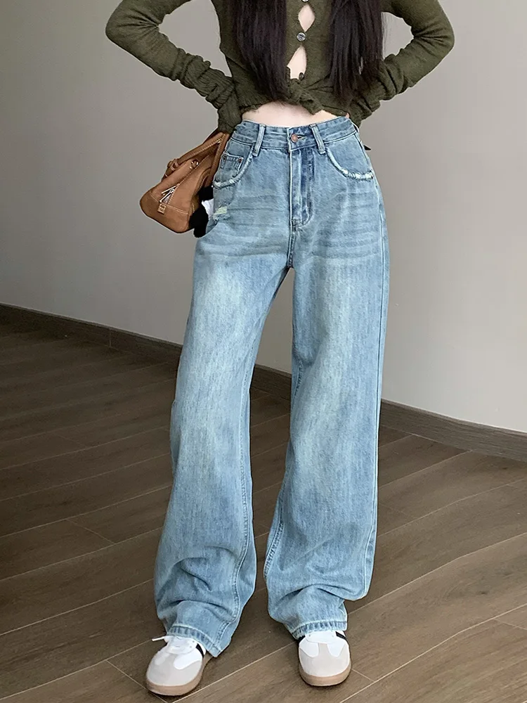 

Slergiri New Vintage Ripped Baggy Jeans Streetwear Women Korean Fashion American Y2k High Waisted Straight Leg Pants 2024 Spring