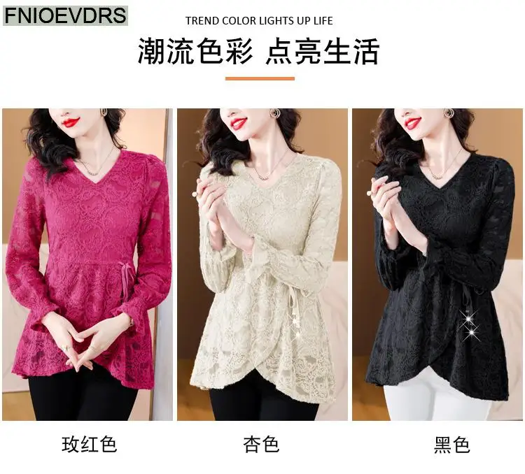 M-4XL Hollow Out Lace Shirts2023 Women European Style Office Lady Drawstring Waist Bow Tie Thick Winter Tunic Peplum Top Blouses M-4XL Hollow Out Lace Shirts2023 Women European Style Office Lady Drawstring Waist Bow Tie Thick Winter Tunic Peplum Top Blouses