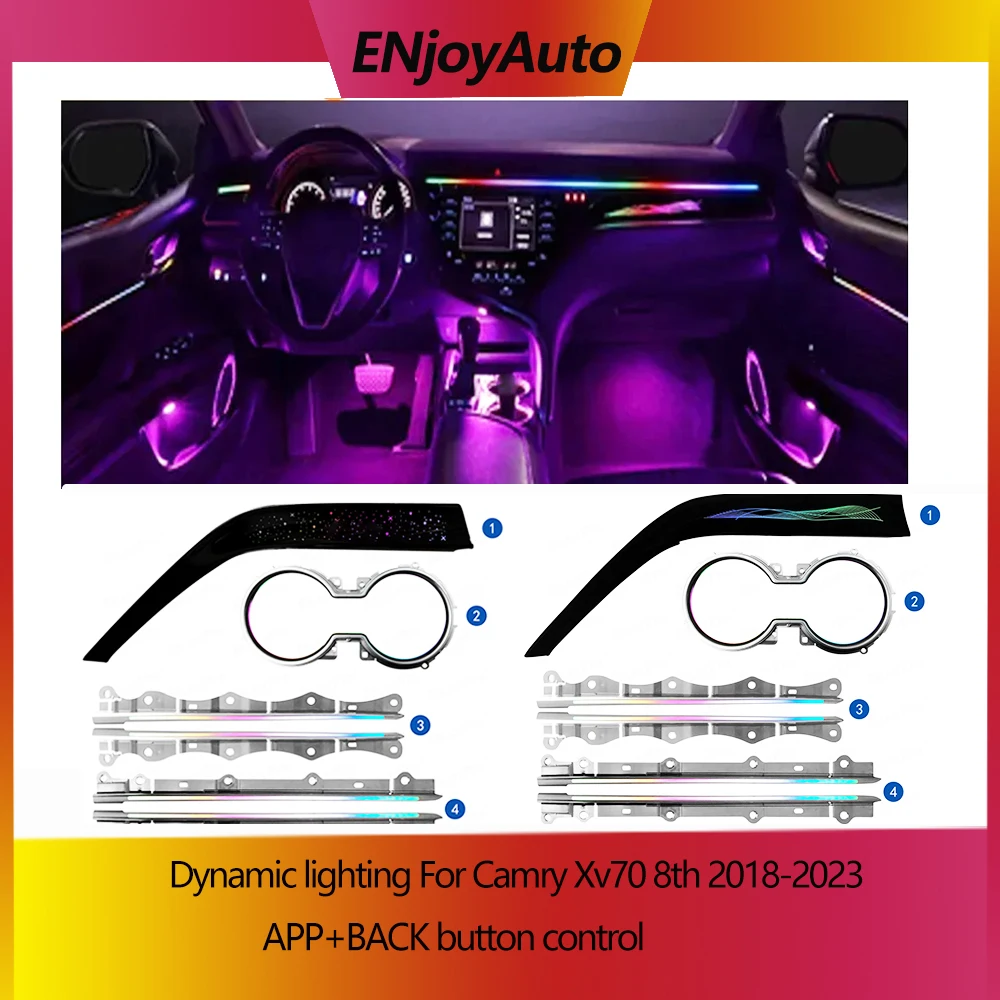 

Ambient Light For Camry Xv70 8th 2018-2023 backlight Dynamic Streamer Laser Carved Atmosphere mood Lamp 256 Color