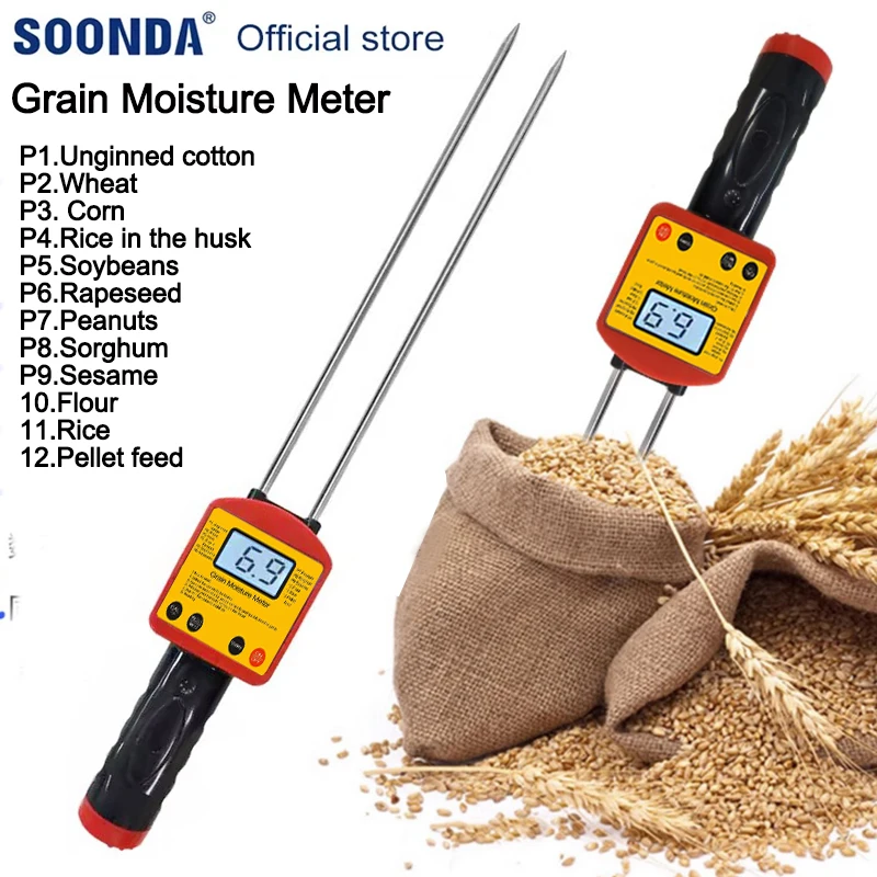 Digital Smart Grain Moisture Meter Tester for 12 Grains Moisture Testing Wheat Corn Beans Rice Soybean Sorghum Peanut Sesame
Digital Smart Grain Moisture Meter Tester for 12 Grains Moisture Testing Wheat Corn Beans Rice Soybean Sorghum Peanut Sesame