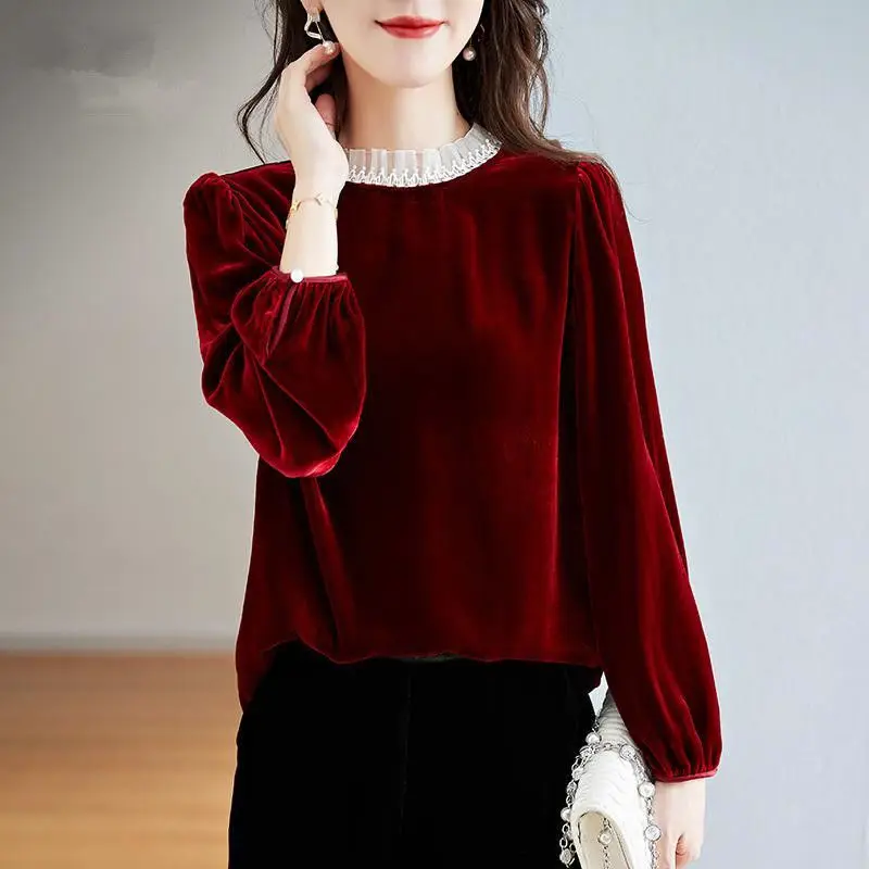 Spliced Lace Long Sleeved Ruffled Loose Fitting Top Women's Autumn Winter T-Shirts New Korean Version Versatile Base Shirt T795
Spliced Lace Long Sleeved Ruffled Loose Fitting Top Women's Autumn Winter T-Shirts New Korean Version Versatile Base Shirt T795