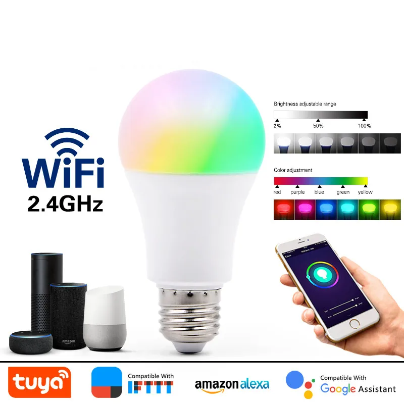 

15W Smart Light Bulb Dimmable WiFi LED Lamp E27 Color Changing Lamp RGBW Magic Bulb 110V 220V APP Operate Alexa Google Assistant