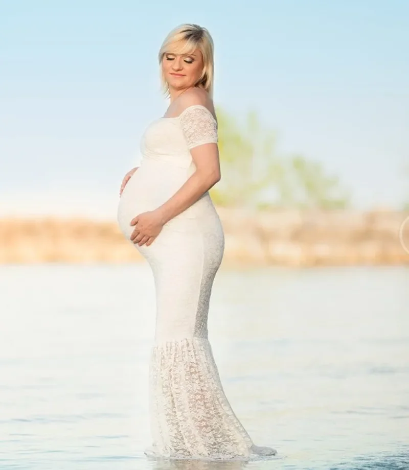 

Maternity Photography Props Dress Maxi Gown Lace Pregnancy Fancy Shooting Photo Summer Shoulderless Pregnant Long Dress Clothes