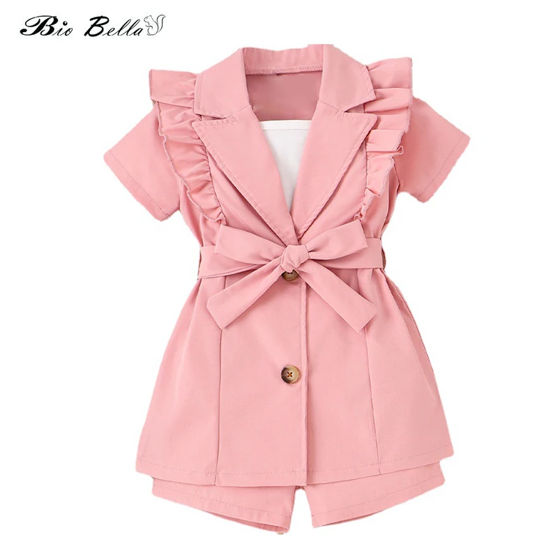 3-7Y Fashion Summer Suit For Girls Pink Bowed Jacket+ Strap Vest+Shorts 3pcs Kids Blazer Sets Children Clothes
3-7Y Fashion Summer Suit For Girls Pink Bowed Jacket+ Strap Vest+Shorts 3pcs Kids Blazer Sets Children Clothes