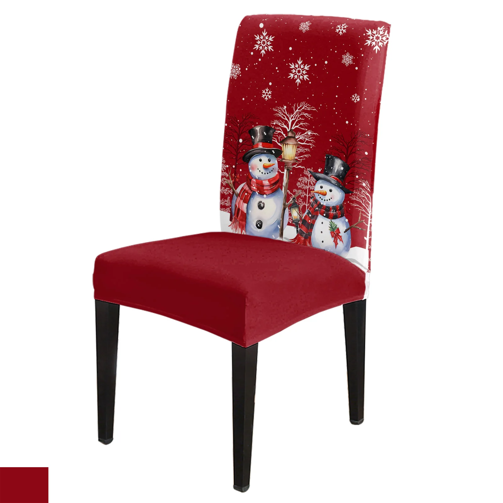 

Christmas Snowman Branch Snowflake Chair Cover Set Kitchen Stretch Spandex Seat Slipcover Christmas Decor Dining Room Seat Cover